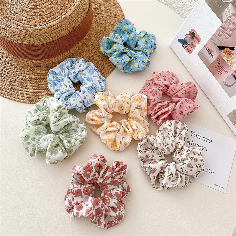 Korean Floral Print Scrunchies Fashion Hairband Hair Rope for Ponytail Holder Elastic Hair Band Sweet Hair Ties Hair Accessories