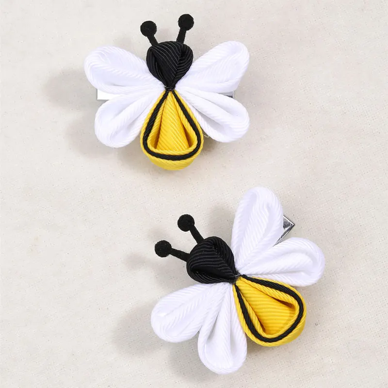 2Pcs Ribbon Bee Hairpin For Baby Girls Unique Animal Hair Clips kids Barrettes Hairgrips Children Headwear Hair Accessories