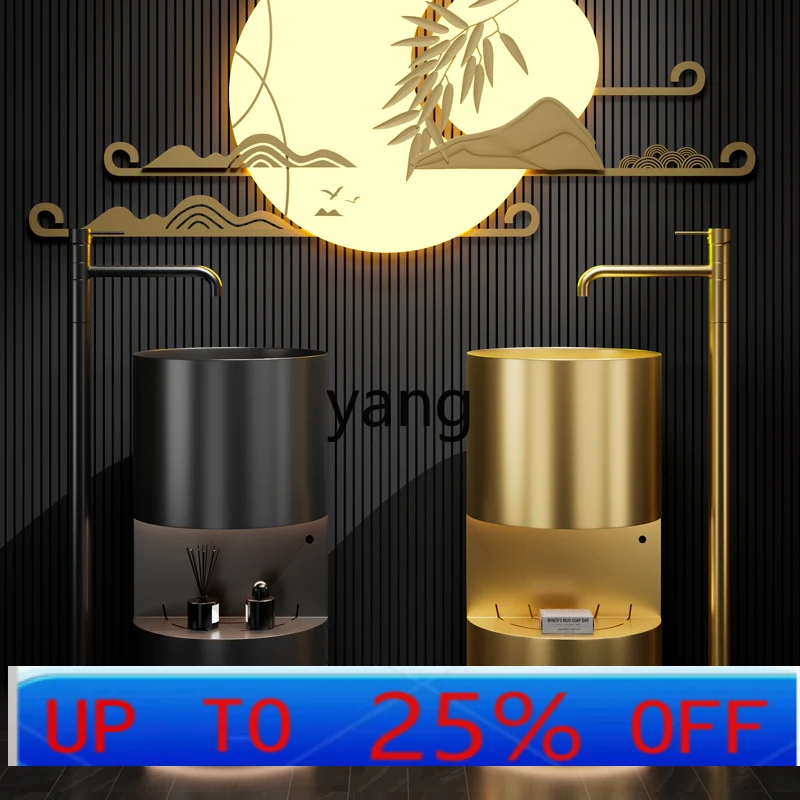 

YJQ round column type wash basin bathroom hotel stainless steel integrated column basin gold