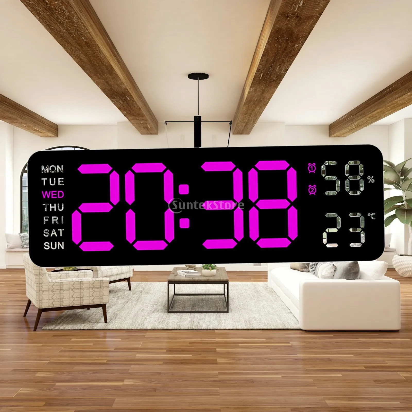 Adjustable Brightness Digital Wall Clock LED Desk Clock with Week Temperature Display for Kitchen Bedroom