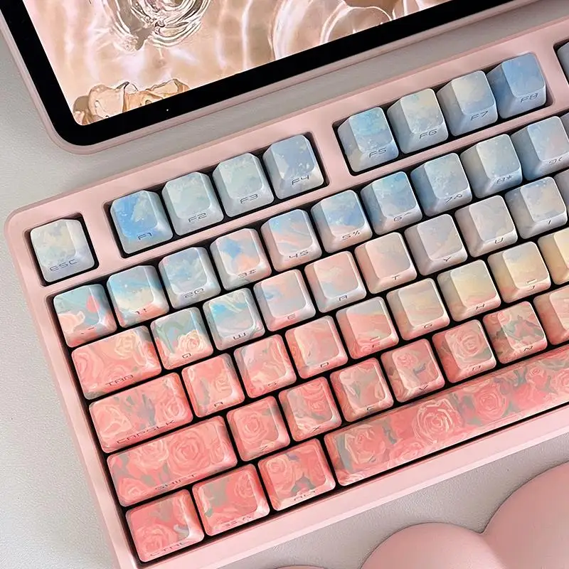 

133 Keys/Set Rose Coast Keycaps PBT Side Dye Sublimation Key Caps OEM Profile for MX Switch Mechanical Keyboard DIY Custom Gift