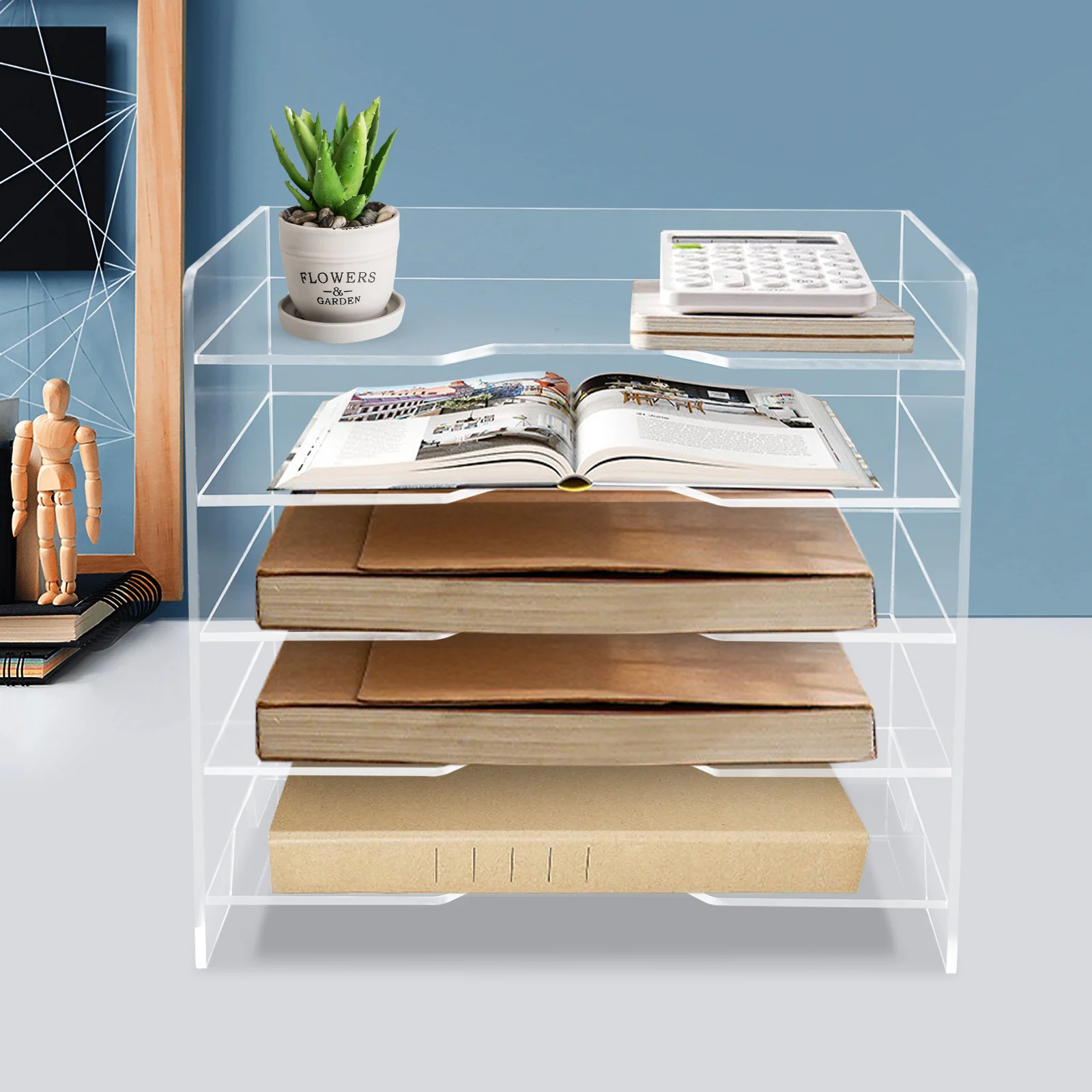 

5 Tier Acrylic Desk Organizer, Clear Paper Tray File Storage for Office Organization, Suitable for Files Up to 9.5 x 13.5