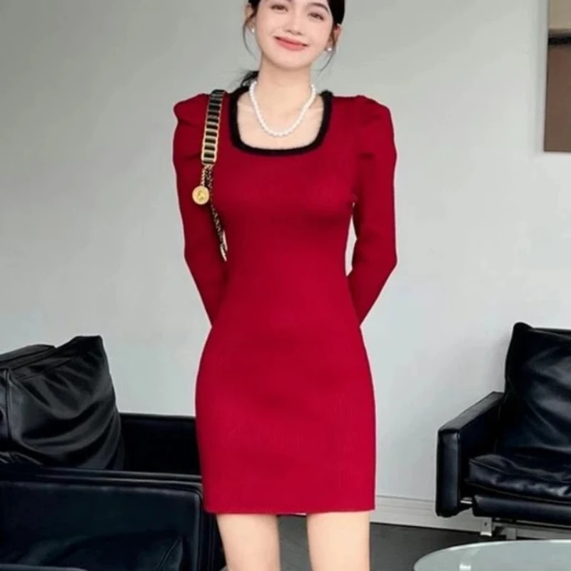 Extreme Mini Cheap Casual Long Sleeve Crochet Dresses for Women Short Xxl On Promotion A Line Sale Clearance Woman Knitted Dress