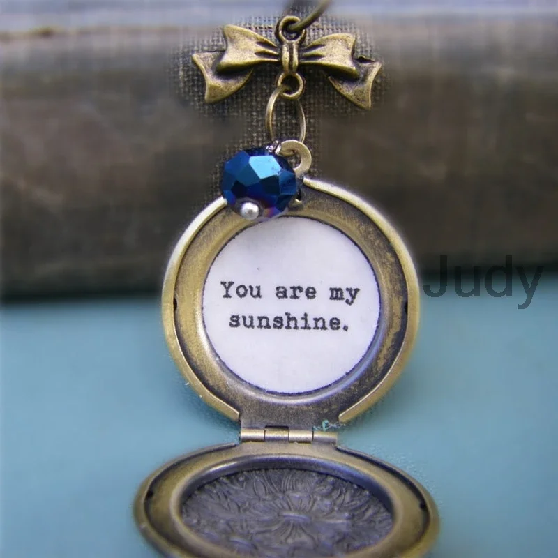 12pcs/lot You Are My Sunshine Necklace Locket Quote Locket Gift for Daughter