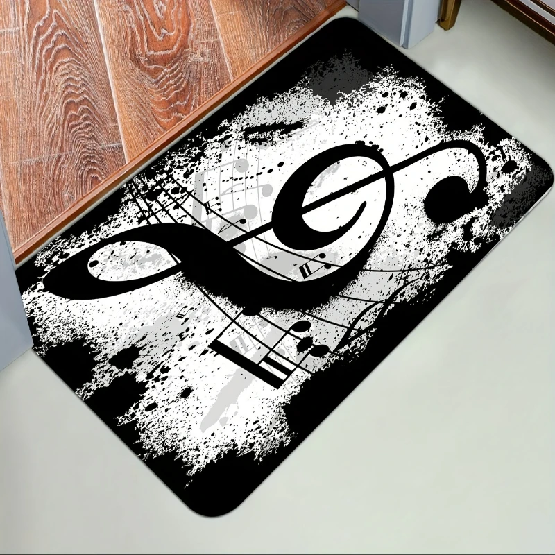 Music Notes Print Rug Modern Polyester Soft Mat Stain-resistant Machine Washable Carpet For Living Room Bedroom Sofa Home Decor