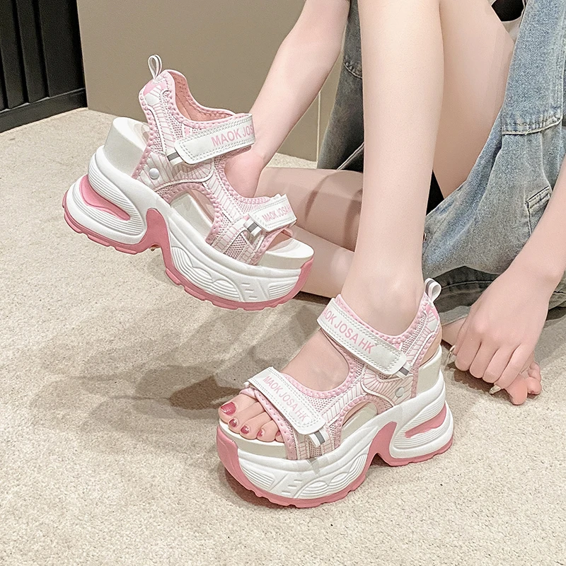 New High Platform Sandals Woman Summer Mesh Chunky Sneakers Female Wedges Slippers For Women Peep Toe Sandalia Feminina 10.5CM