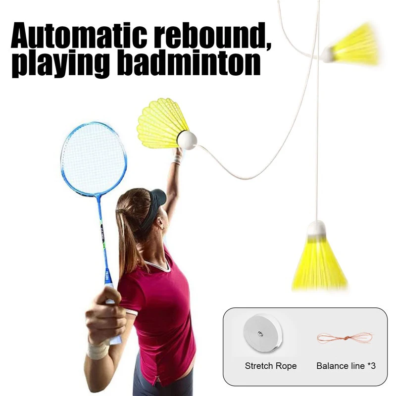 Dispositivo De Treinamento Para Badminton Single Player, Linha De Rebound Automático, Rotação De Ventosa