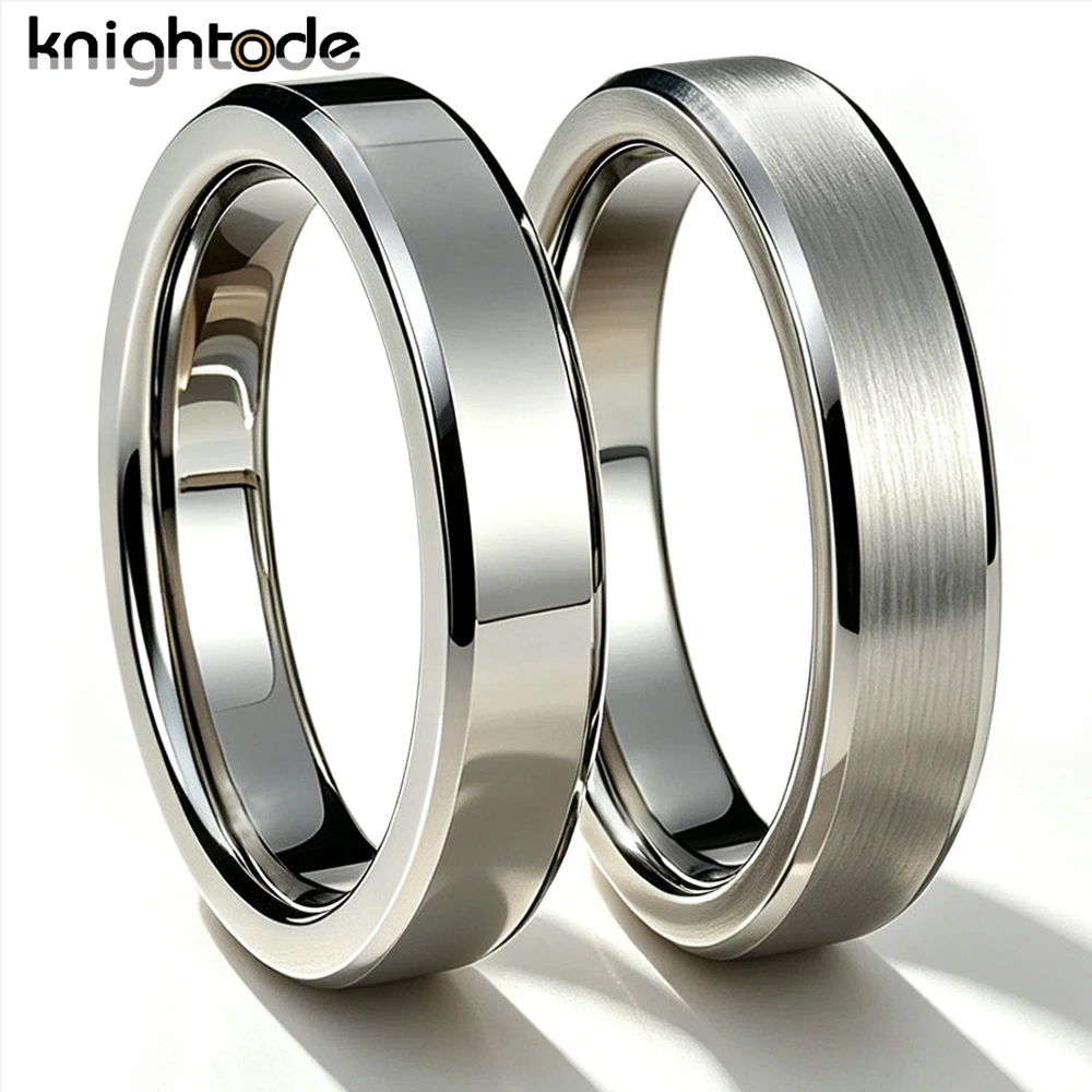 4mm Silvery Tungsten Carbide Wedding Ring for Women Beveled Edges Brushed Surface Comfort Fit Pinky Anniversary Jewelry