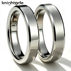 4mm Silvery Tungsten Carbide Wedding Ring for Women Beveled Edges Brushed Surface Comfort Fit Pinky Anniversary Jewelry
