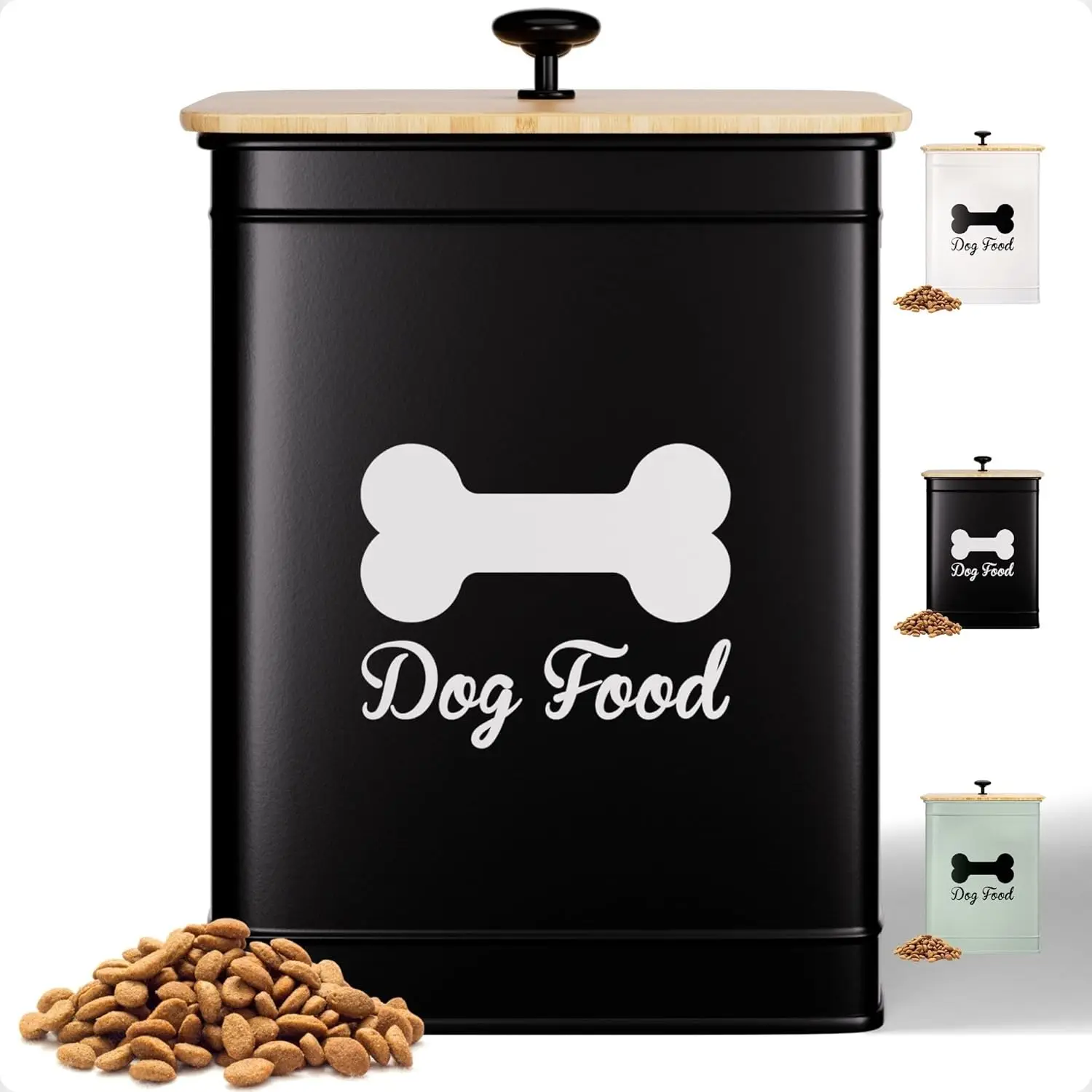 

Герметичный контейнер для корма для собак объемом 5-7 фунтов с бамбуковой крышкой и металлической ручкой - черный контейнер для хранения для домашних животных