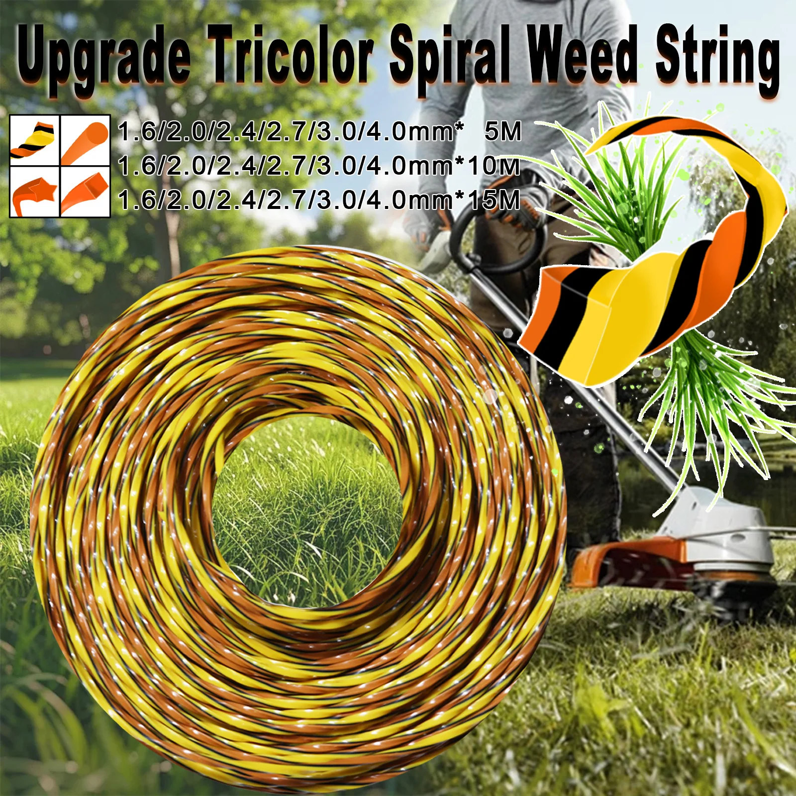 COSY Tricolor Square Twist 15m/10m/5m*2.4mm Grass Trimmer Line Nylon Grass Brush Cutter Rope Lawn Mower Blade Head Accessory