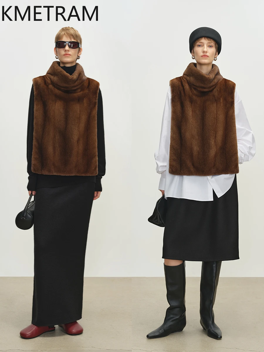 KMETRAM الطبيعية الأرجواني التسمية الصف المخملية فرو منك سترة امرأة قديمة المال نمط الوقوف طوق شال سترة الملابس الشتوية 2025 شوهبات
