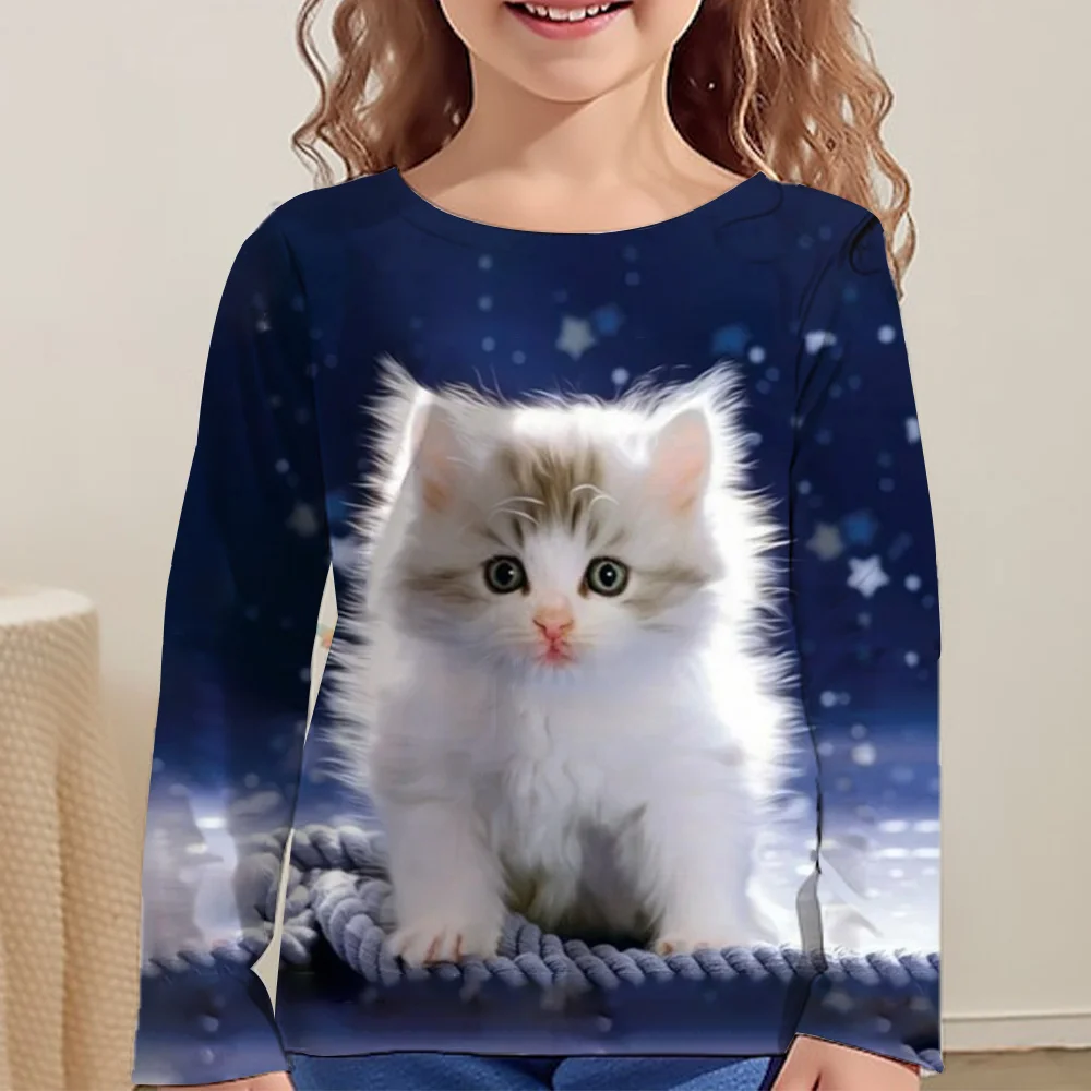 Kinder Kleidung Mädchen T-Shirts Top Langarm Kinder T-Shirt Nette Katze Drucken Casual Kinder Sommer Herbst Kleidung Mädchen Kleidung – Detail 10