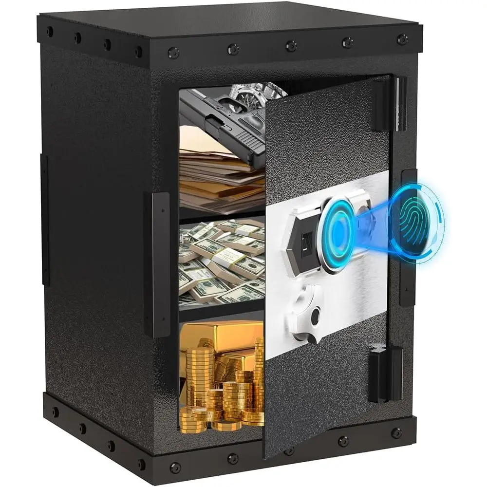 

Hidden Component Steel Safe with Fingerprint & Code, Ideal for Home Office Cash, Valuables, and Firearms Storage.