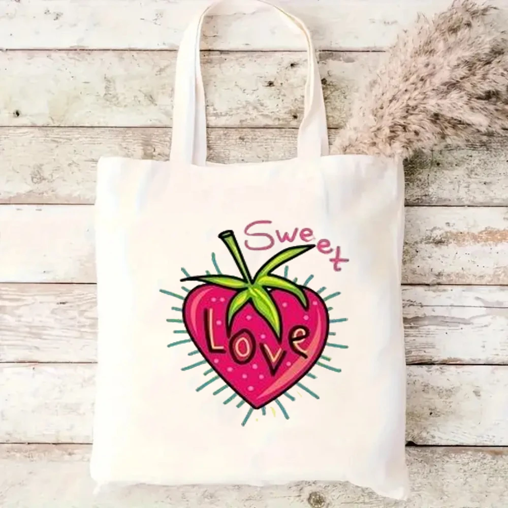 

Canvas Tote Bag Women Cotton Shoulder Bag Dancing Pineapple Watermelon Orange It’s Summer Time