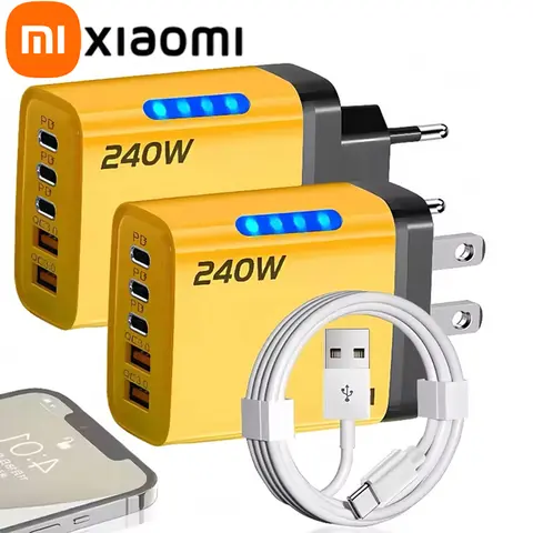 Ładowarka biurkowa Xiaomi 5 w 1 GaN do iPhone'a 16, laptopa Samsung, adapter szybkiego ładowania 240W, kabel USB do Type-C 10A, ładowarka 3PD 2 SB
