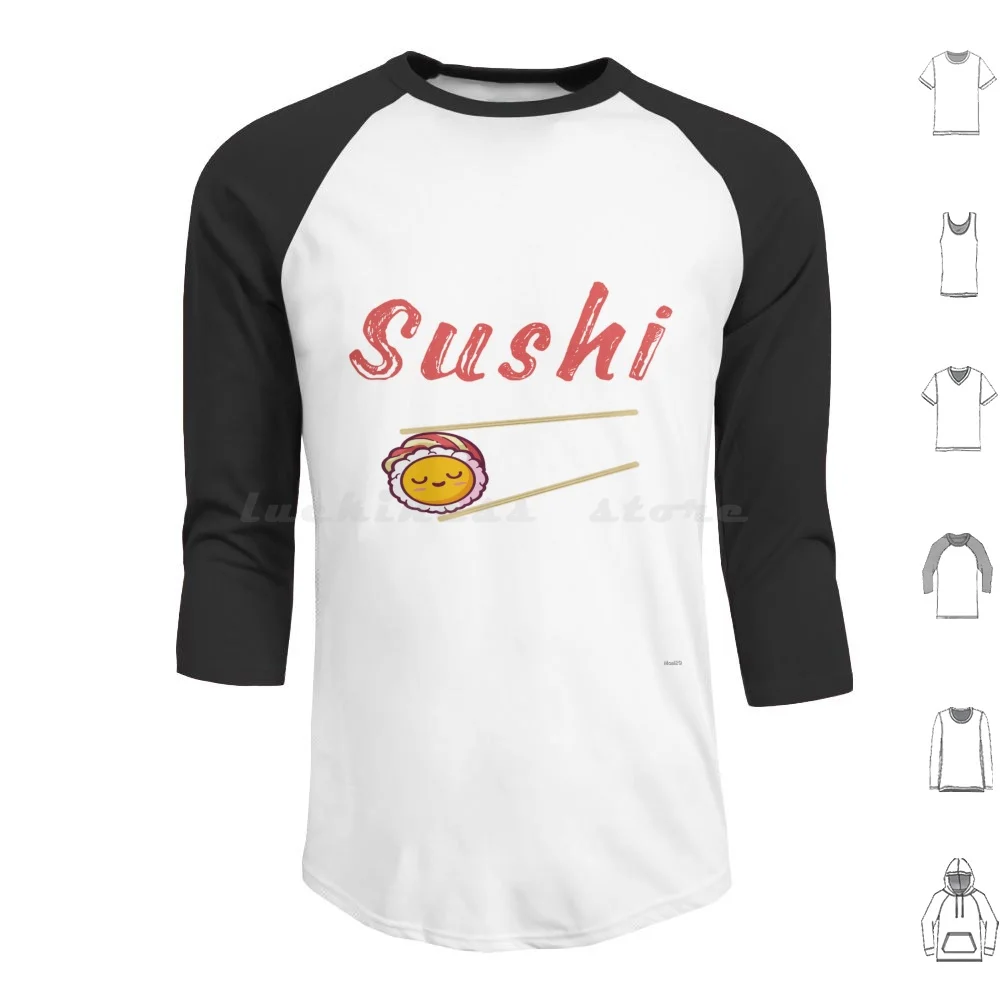 Sushi Food T-Shirts Hoodie cotton Long Sleeve Monsters Food Sushi Great Wave Off Kanagawa Sushi Food Retro Vintage Kawaii