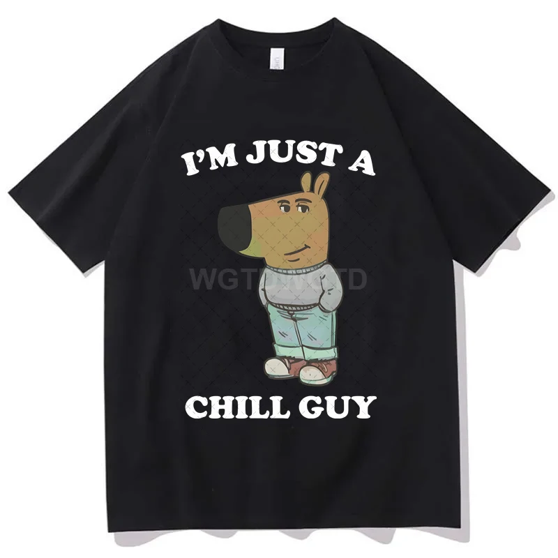 Men's Summer Loose Size Creative Just A Chill Guy Meme Graphic Printed T-shirts Casual Sports Round Neck Short Sleeved T-shirts