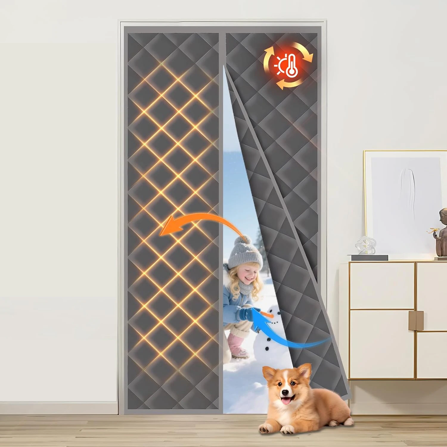 Insulated Magnetic Door Curtain for Winter, Windproof Cold Draft Blocker, Energy Saving Waterproof Curtain for Indoor Outdoor