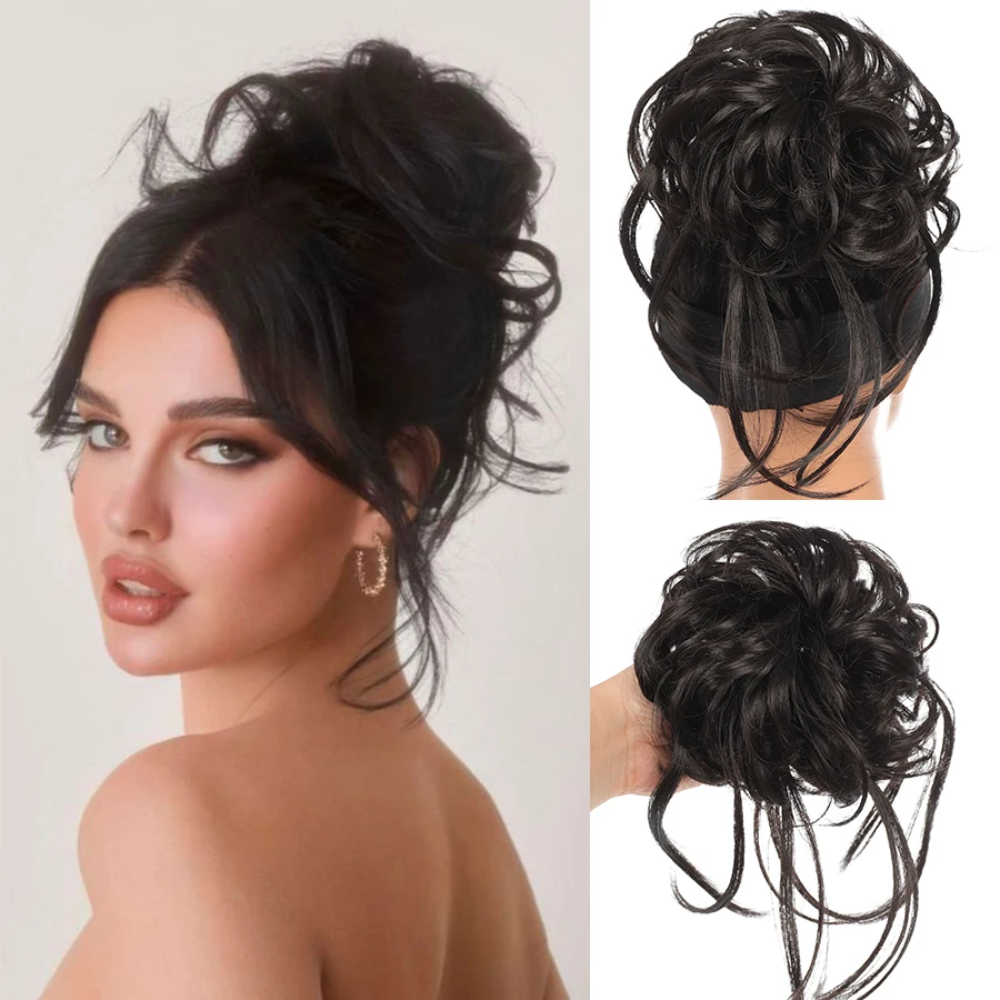 Curly Hair Bun Synthetic Hair Bun Chignon Elastic Bands Ponytail Curly Hair Extension Short Hair Messy Donut Ponytail for Woman