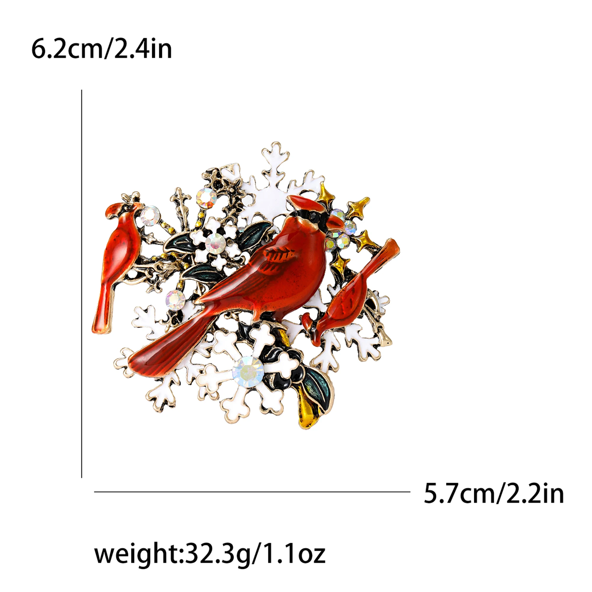 Beaut&Berry Christmas Red Bird Brooches for Women Unisex Animal Pins Friends Party Gifts Banquet Jewellery Accessories