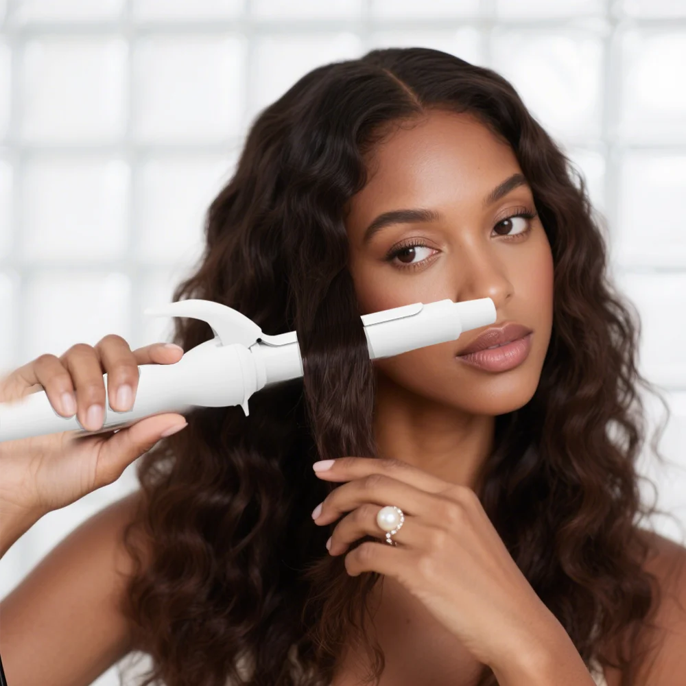 

White 1.5 Inch Curling Wand US Plug, Ceramic Tourmaline Ionic Technology, Fast Heat Dual Voltage Auto-Off for Salon Waves