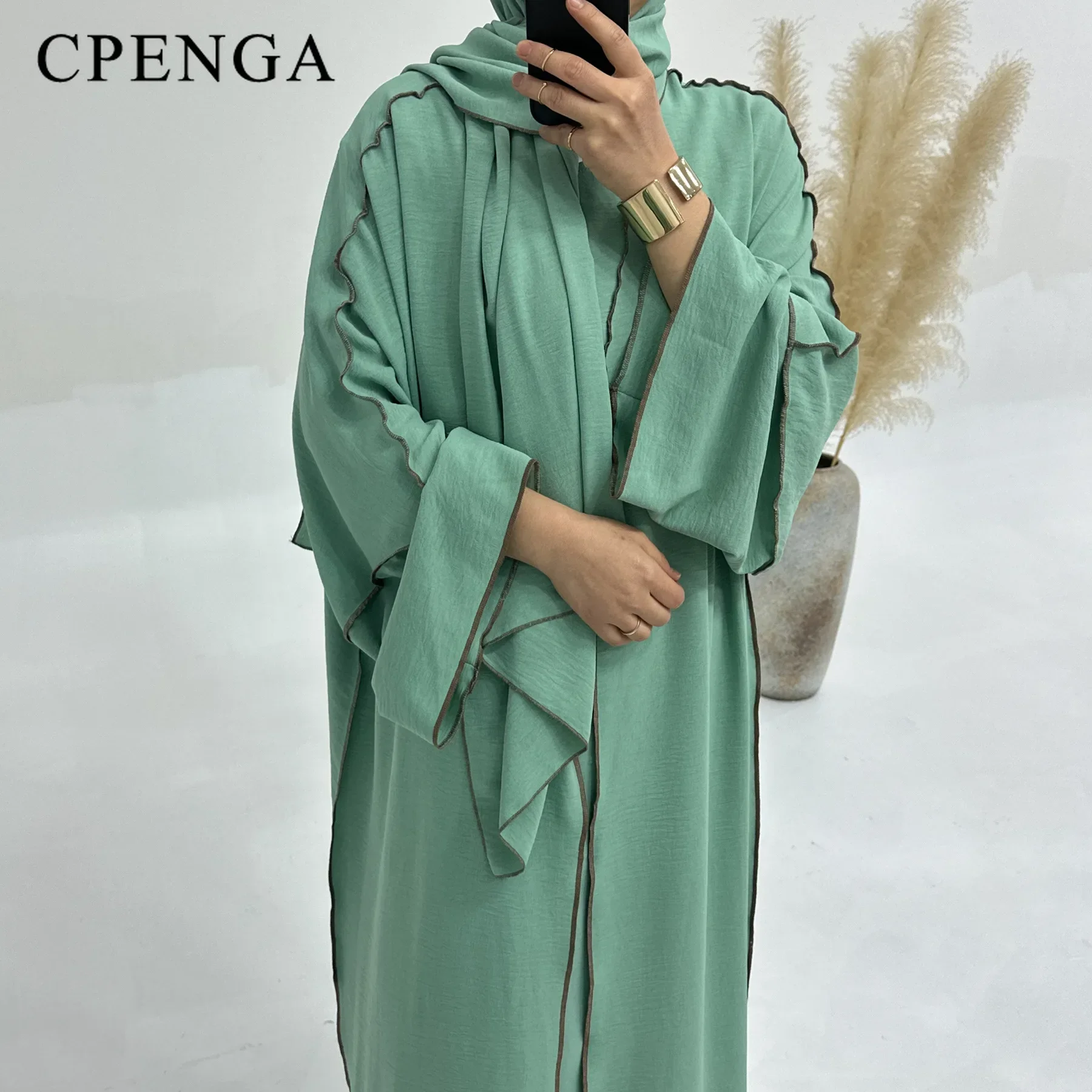 3 Pieces Muslim Modest Dress for Women Arab Plain Hijab Abaya Ramadan Islamic Clothing Turkey Long Sleeve Dresses with Inner