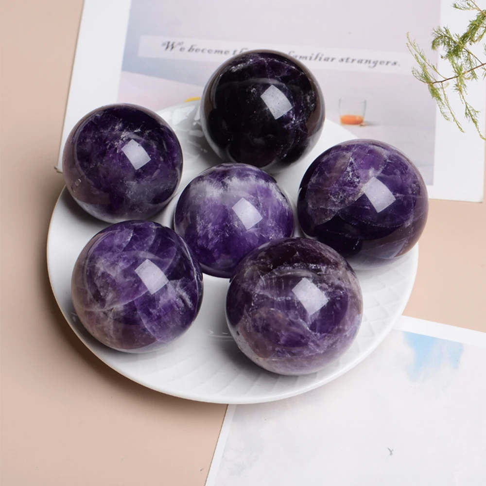 Natural Crystal Ball Fantasy Amethyst Crystal Ball Decoration Polished Home Decoration Exquisite Crafts Gifts Souvenirs Collecti