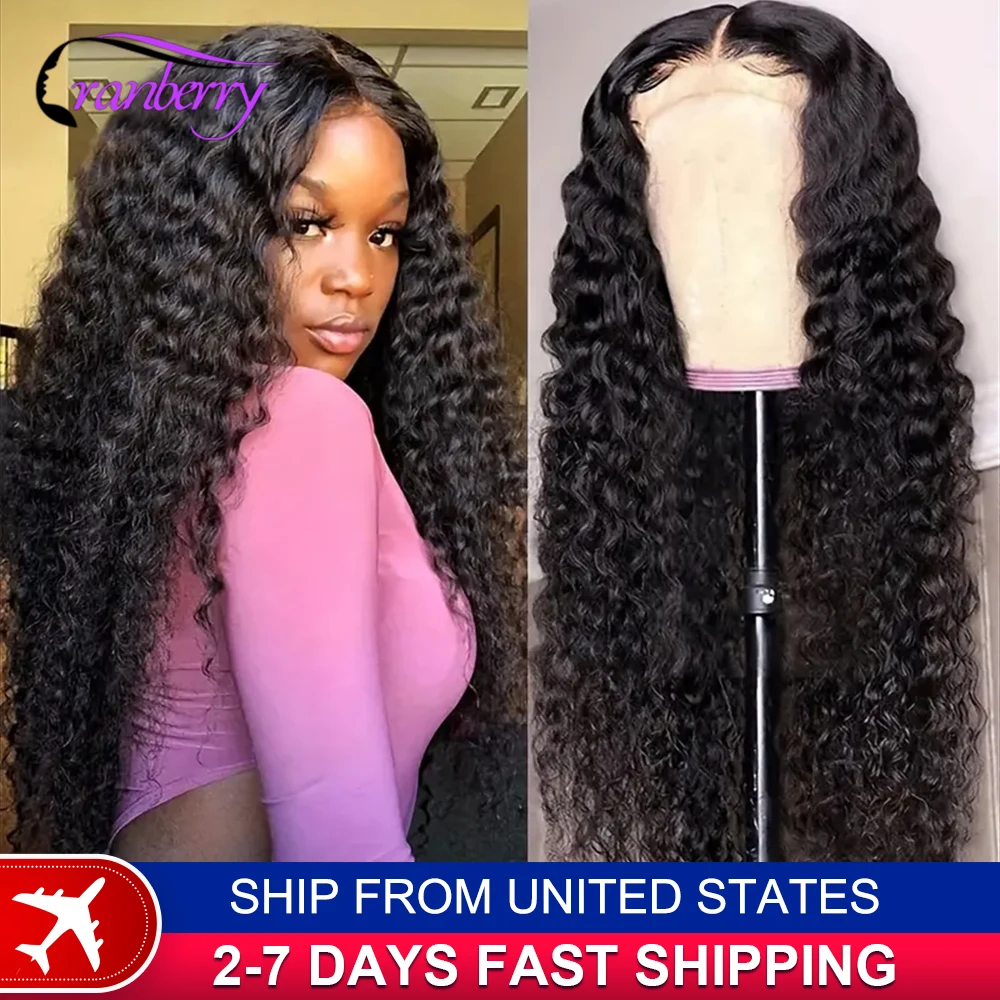 Human Hair Lace Wigs Remy Peruvian Transparent Deep Wave 4x4 Lace Closure Wig 180% Density Cranberry Hair 4x4 Lace Front Wig