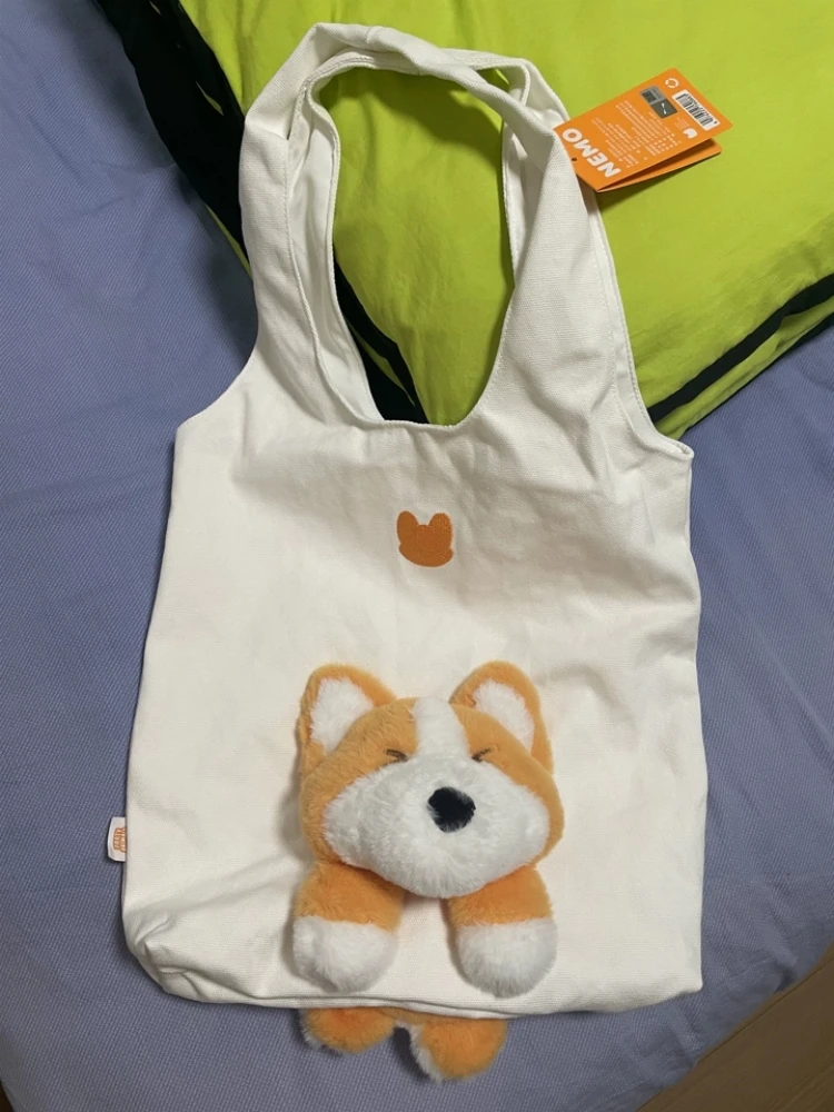 Party Animals Nemo Kawaii Corgi Plush Canvas Tote Bag Game Peripheral Large Capacity Casual Doll Shoulder Bag Daily Outing Gifts