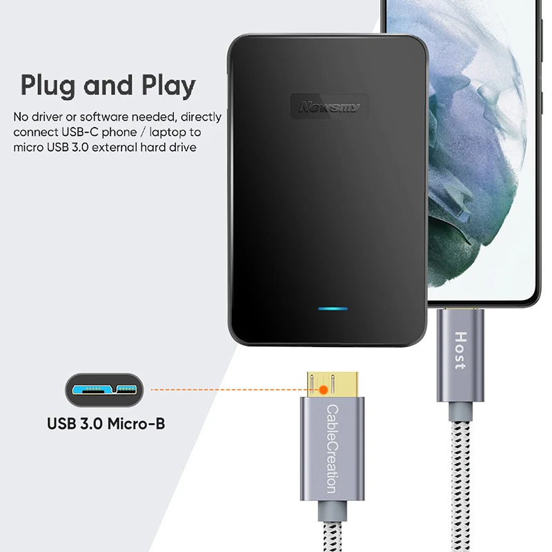كابل CableCreation بطول 0.3 متر USB C إلى Micro B، محرك الأقراص الصلبة الخارجي ذو سرعة 10 جيجابت في الثانية مضفر، USB 3.1 من النوع C إلى Micro B يعمل لـ SSD #5