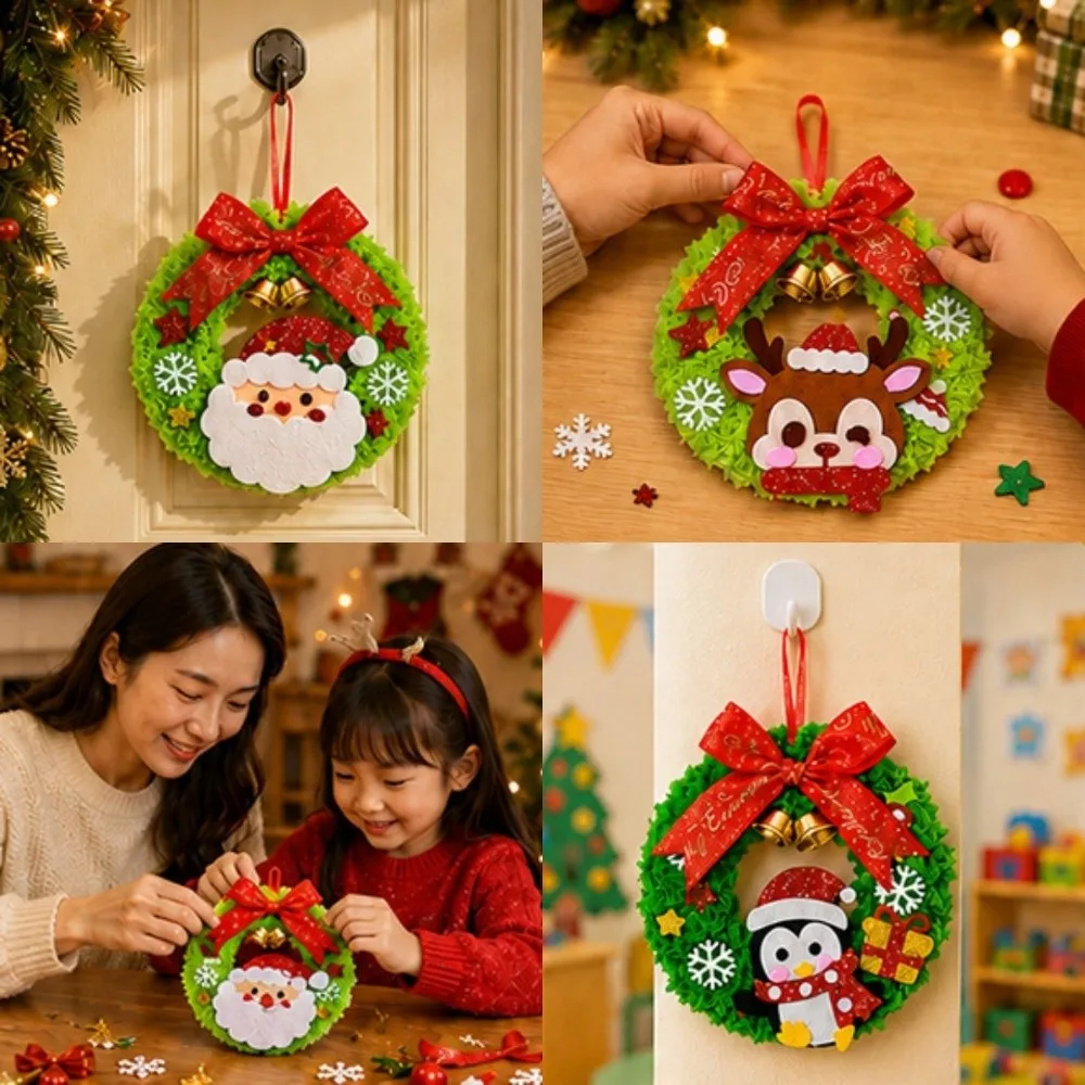 Santa Claus DIY Christmas Wreath Pendant Elk Penguin Xmas Non-Woven Charms Bell Snowflake Christmas Toy Toddlers