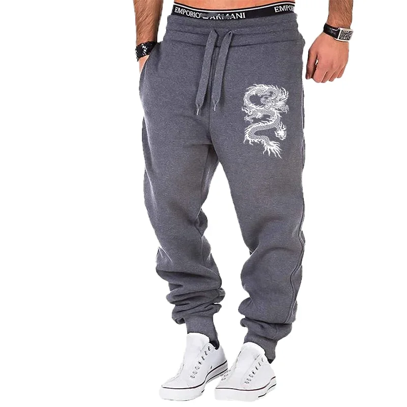Fashion Casual Dragon Printed Jogger Pants Men Fitness Gyms Pants Tight Outdoor Sweatpants Running Pants Mens Trousers