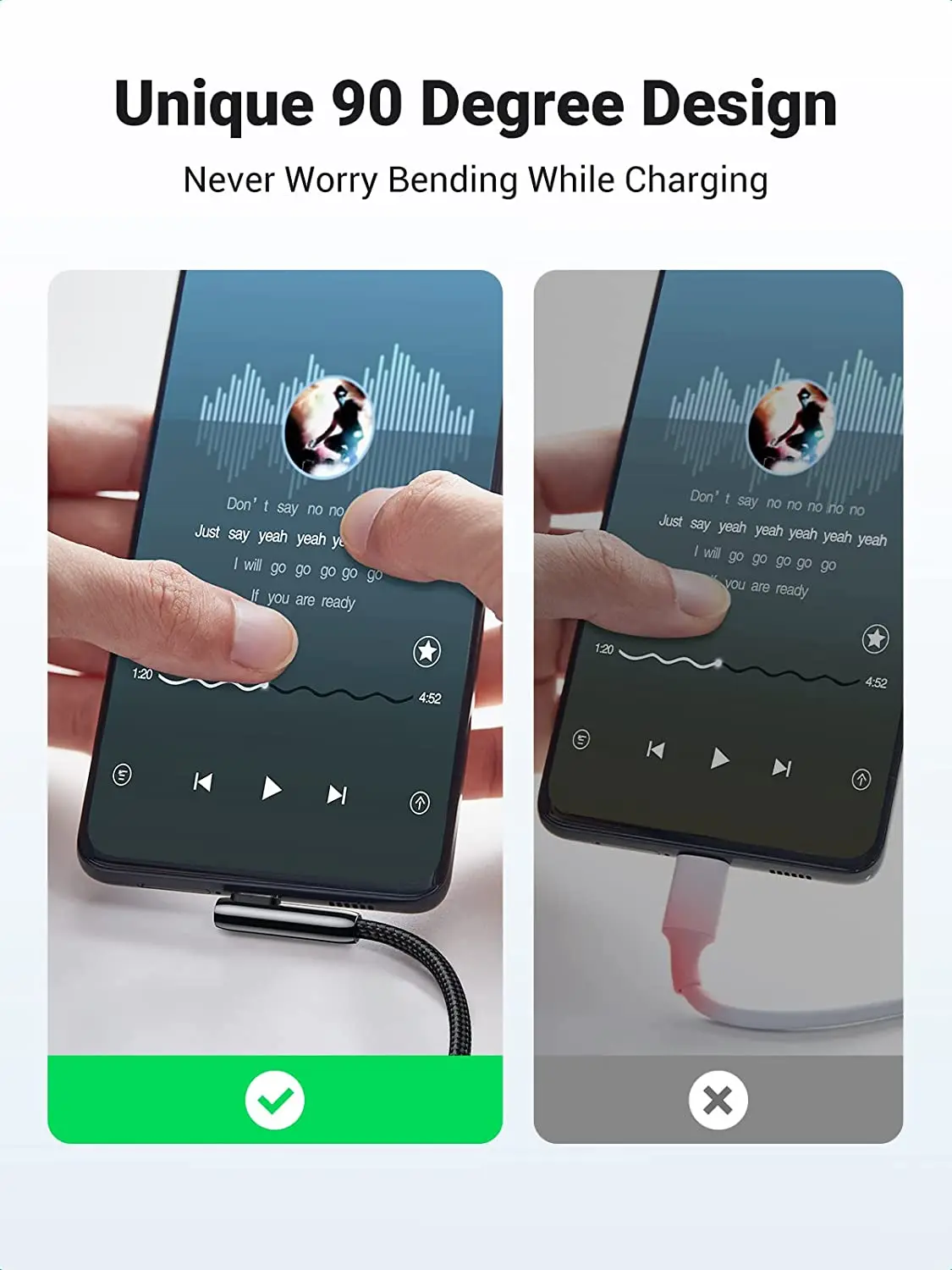 Cable UGREEN USB C de ángulo recto USB a a USB C Cable trenzado de carcasa de aleación de Zinc de alta pureza Diseño humanizado de 90 grados