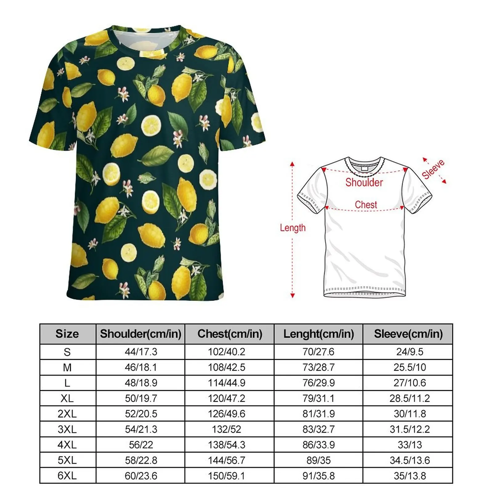 Couple Dark Green Lemon Botanical T Shirt  Fashion T-Shirts Short Sleeves Design Tshirt Cheap Summer Casual Oversized Tees