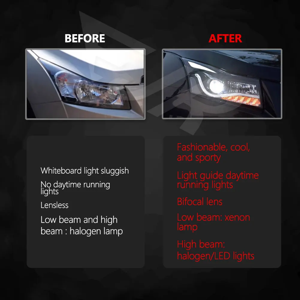 Car Light LED Headlights Assembly For Chevrolet Cruze 2009-2016 Xenon headlamp Turn Signal Angel Eye Lens Auto Accessories