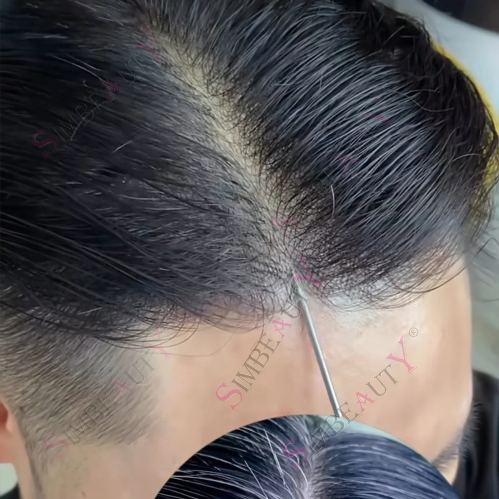 

Men's Undetectable 80Density0.02mmMicro Thin Skin Base Toupee Capillary Prosthesi Black Human Hair 1B30 540 Grey Male Wig System