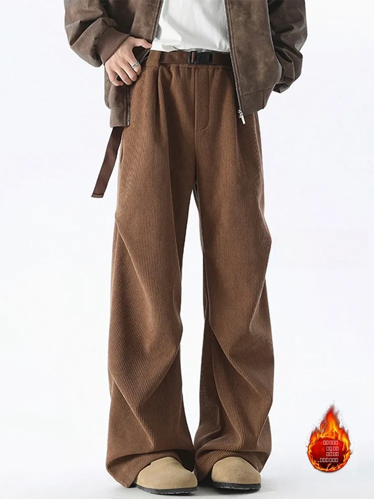 

Мужские вельветовые брюки-карго с плиссировкой, утепленные, свободные, широкие, прямые, повседневные, зимние, новинка