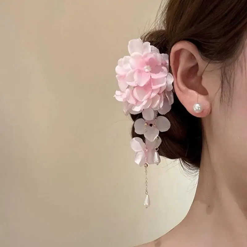 1/2 Stück Haarspangen mit Blumen, Quasten, Perlen, Stoff, für Damen und Mädchen, Frühling, Sommer, elegantes Zubehör für Geburtstagsfeiern, Feiertagsstyling – Detail 5