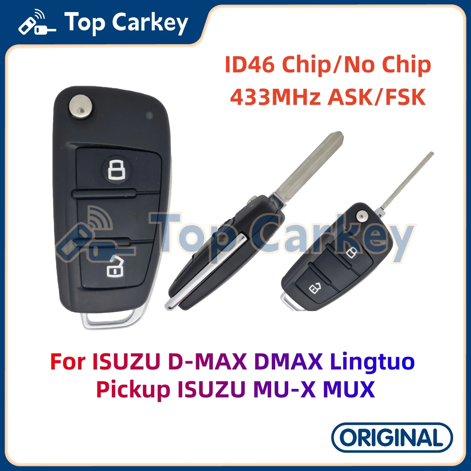 

Оригинальный выкидной ключ TopCarkey с 2 кнопками, чип ID46, 433 МГц, ASK FSK для ISUZU D-MAX DMAX Lingtuo Pickup, ISUZU MU-X MUX