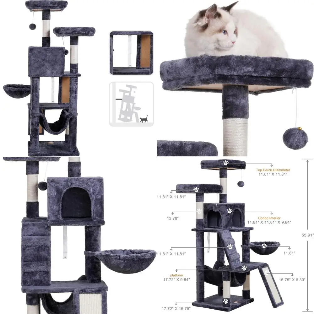 

Indoor Multi-Level Cat Tower with Plush Perch, Basket, and Scratching Board, Gray HCT014G