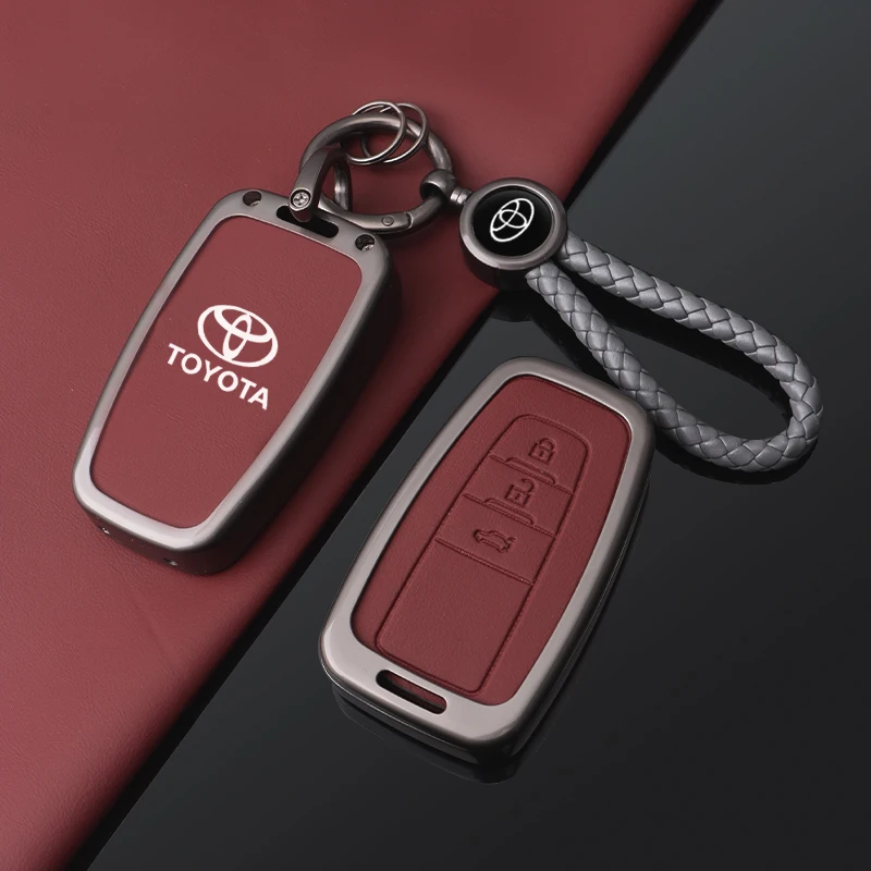 

Alloy Leather Car Key Case Cover For Toyota CHR Prado 2017 2018 Prius Camry Corolla RAV4 2017 2018 2019 2020 Auto Accessories
