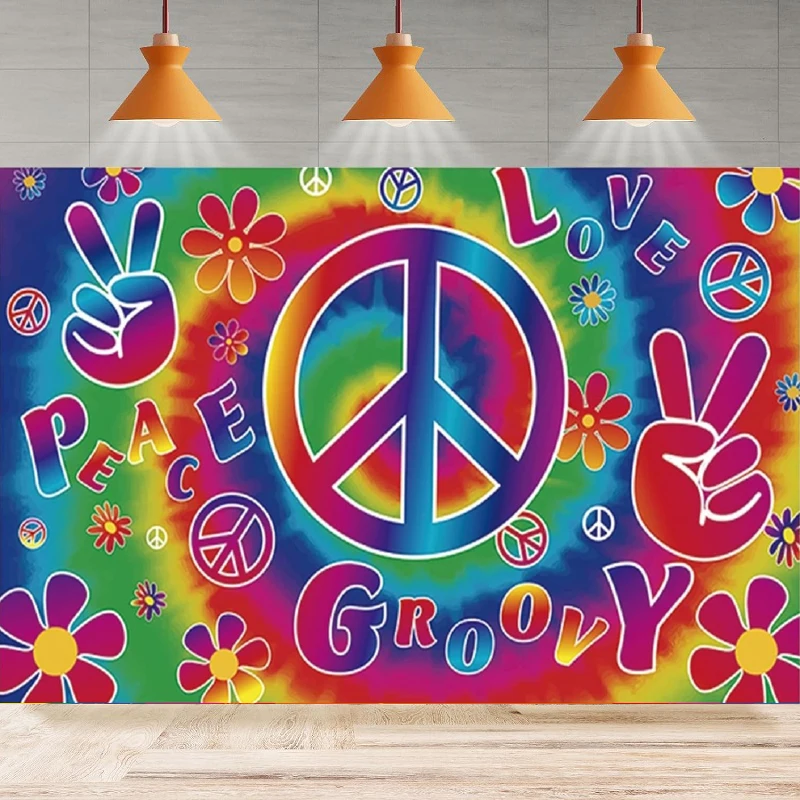 Peace Groovy Love Photography Backdrop With Carnival Poster Retro Hippie Boho Background Home Party Backdrop Wall Banner Decor