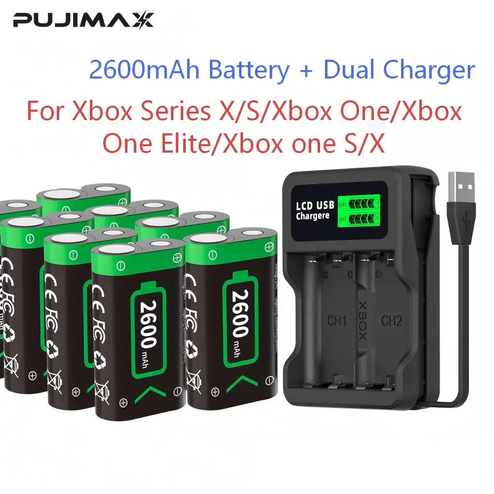 PUJIMAX 2600mAh Digital Battery for Xbox-2600 + USB Charger for Xbox One/Xbox Series X/Xbox One S/Xbox One X/Xbox One Elite