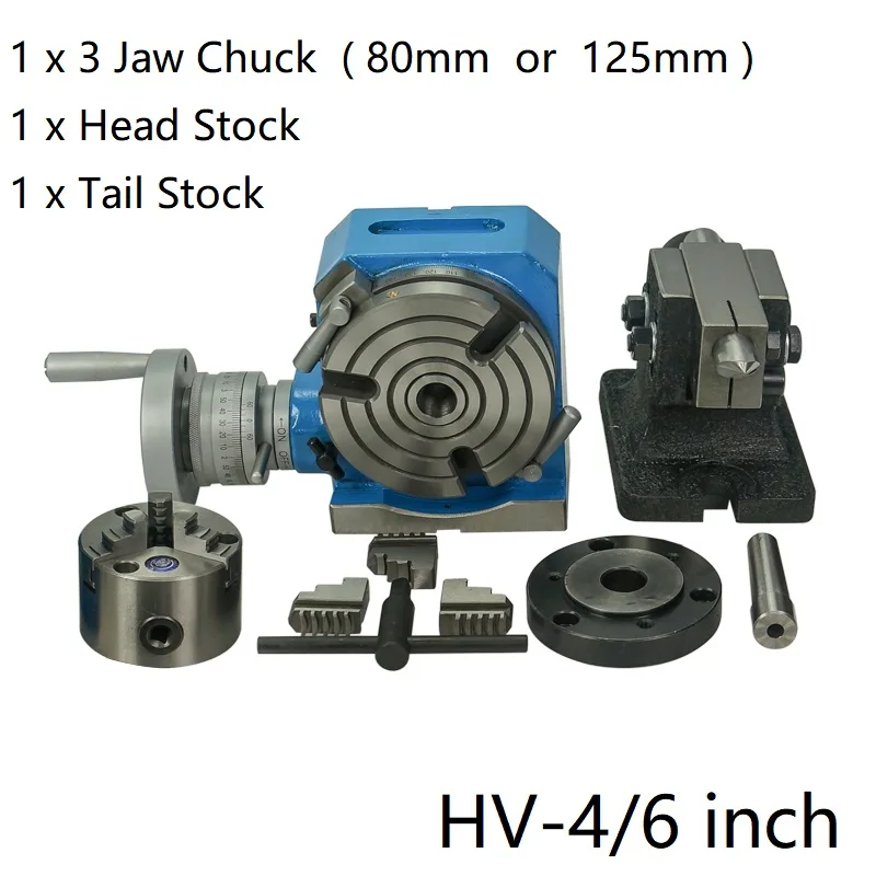 HV-4 Inch 80MM HV-6 125MM Milling Machine Horizontal Vertical Indexing Table Rotary Table Divider 6 Division Head 10 Aliquot