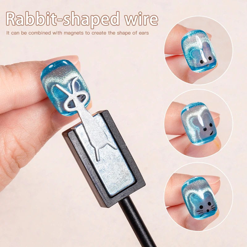 1PC Rabbit-Shaped Nail Magnetic Stick for Cat Magnetic Gel Nail Polish Bunny Bear Fold-Eared 3D Animal Designs Nail Magnet Tool