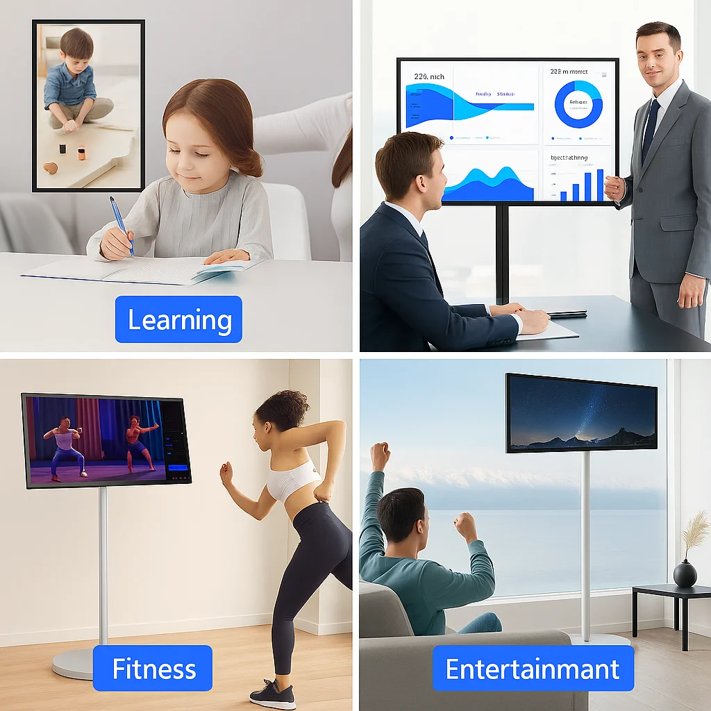 تلفزيون ذكي للكمبيوتر اللوحي المتحرك بسعر خاص لعام 2024 مع حامل أندرويد 13 شاشات رقمية 21.5 بوصة تلفزيون محمول متابعةني