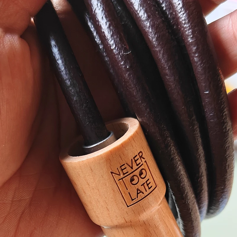 NEVERTOOLATE BIG HANDLE HEAVY ROPE JUMP ROPE Build in ball bearing wood handle leather 3m 8mm 305g jump skipping rope