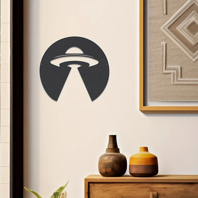 【Statue Wall Decoration】UFOMetal wall decoration，Black metal wall art decoration，Sci-fi alien spacecraft logo