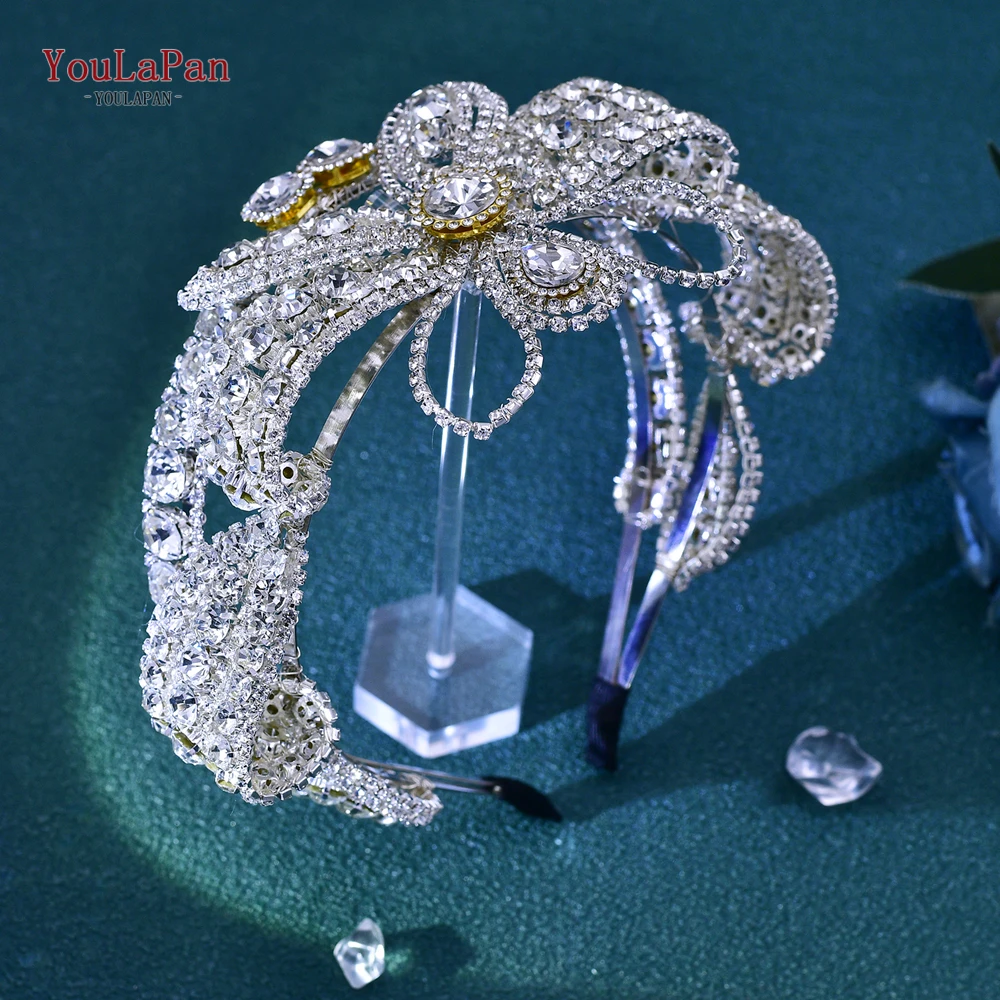 YouLaPan-corona de boda de lujo para mujer, diadema ostentosa con diamantes de imitación, adorno de boda, accesorios para el cabello para novia, HP705